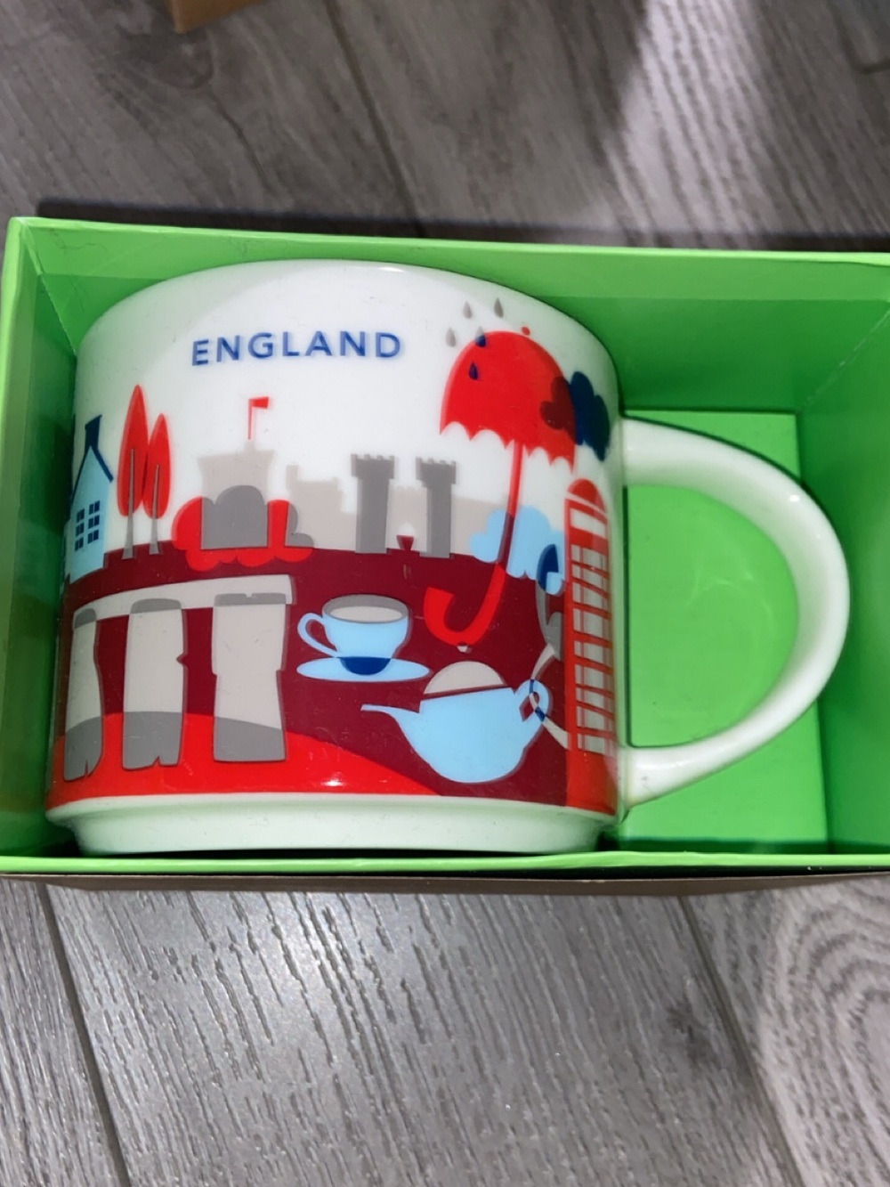 Starbucks England Souvenir Ceramic Mug in Red, Blue and White